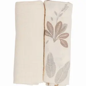 Cotton Muslin Swaddle for Babies FreeON by Bubaba Beige Leafs image-0
