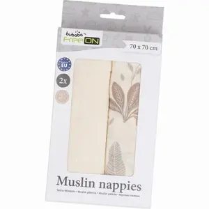Cotton Muslin Swaddle for Babies FreeON by Bubaba Beige Leafs image-1