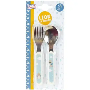 Posate in acciaio inox per bambini Fun House Leon Le Dragon image-0