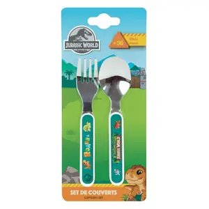 Sztućce ze stali nierdzewnej, widelec i łyżka dla dzieci Fun House Jurassic World image-1