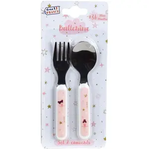 Tableware set: glass, deep plate, flat plate, cutlery, water bottle, and snack box for girls. Fun House Ballerine image-6