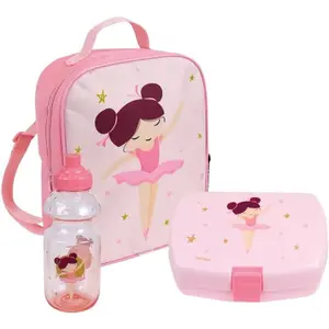 Girls Fun House Ballerina Tableware Set: Bottle, Snack Box, & Insulated Backpack