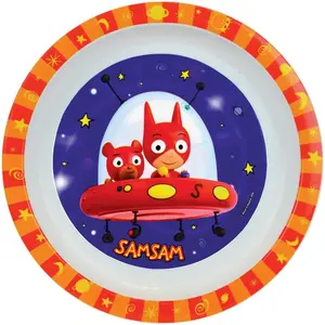 Glass dinner set, soup plate, plate, 2 pieces of cutlery and girl plush toy Fun House Samsam image-2