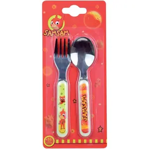 Glass dinner set, soup plate, plate, 2 pieces of cutlery and girl plush toy Fun House Samsam image-4