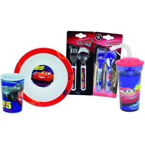 Glass dinnerware set soup plate, straw glass, 2 sets of children's cutlery Fun House Disney Cars