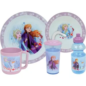 Girls Fun House Disney's Frozen Dining Set w/ Soup Plate, Dining Plate, Bottle, & Sippy Cup