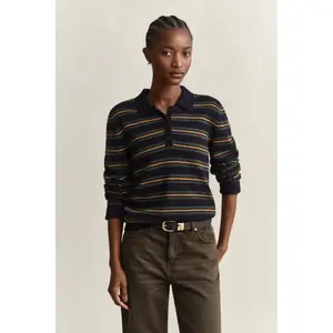 Women's Long Sleeve Striped Lambswool Polo Gant Rugger image-2