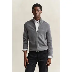 Zip-Up Cotton Knit Cardigan Gant image-4