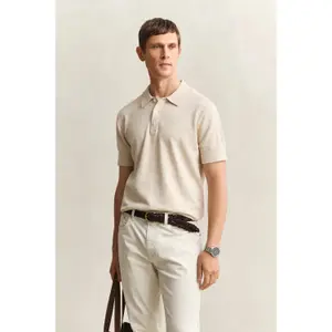 Flame Cotton and Linen Blend Polo Gant image-1