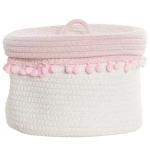 Cotton basket with lid in pastel colors Genérico image-0