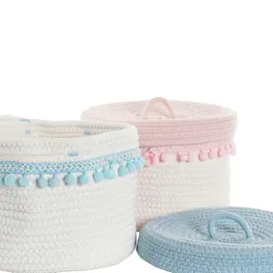 Cotton basket with lid in pastel colors Genérico image-2