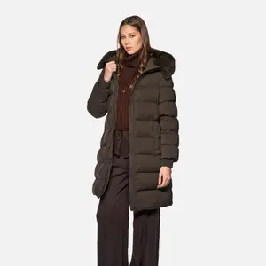 Women's long hooded down jacket Geox Vilde image-3