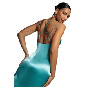 Satin Cowl Neck Dress with Straps Women Goddiva image-3