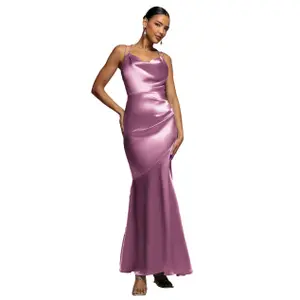 Satin Cowl Neck Dress with Straps Women Goddiva