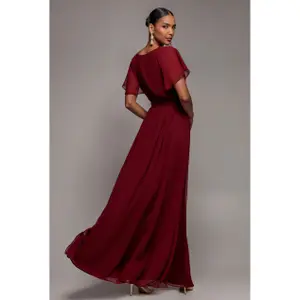 Robe portefeuille à manches papillon mousseline femme Goddiva Maxi image-1