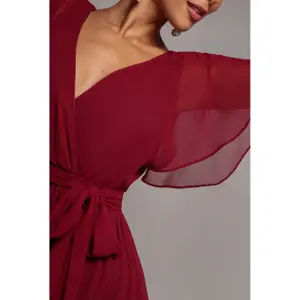 Robe portefeuille à manches papillon mousseline femme Goddiva Maxi image-2