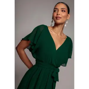 Schmetterlingsärmel Wickelkleid Damen Goddiva Midi image-2