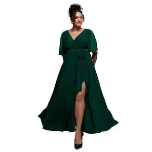 Schmetterlingsärmel Wickelkleid Damen Goddiva Maxi image-0
