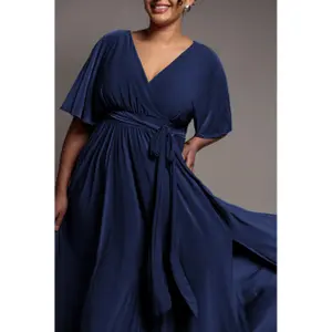 Schmetterlingsärmel Wickelkleid Damen Goddiva Maxi image-3