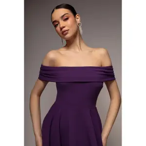 Vestido plissado feminino Goddiva Bardot Maxi image-2