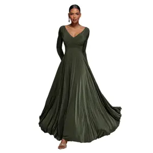 Long Sleeve V-Neck Dress Women Goddiva Maxi image-0