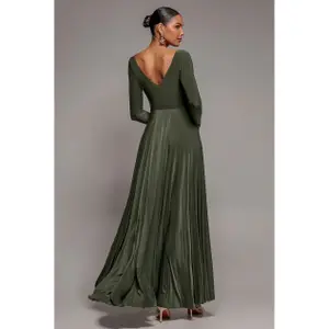 Long Sleeve V-Neck Dress Women Goddiva Maxi image-1