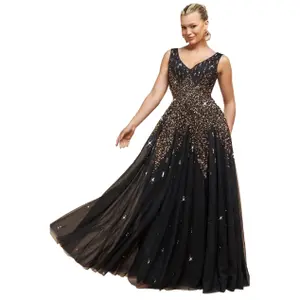 Lång ärmlös palettklänning med handdekorerade paljetter dam Goddiva Sunray