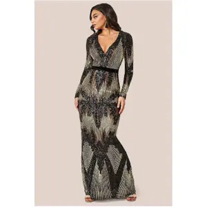 Vestido de festa com lantejoulas de mangas longas mulher Goddiva Maxi image-1