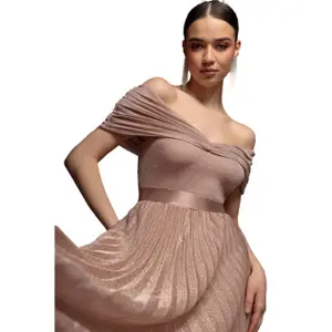 Pleated dress for women Goddiva Bardot Maxi image-2