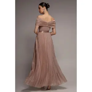 Pleated dress for women Goddiva Bardot Maxi image-1