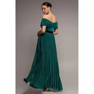 Pleated dress for women Goddiva Bardot image-1