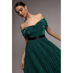 Pleated dress for women Goddiva Bardot image-2