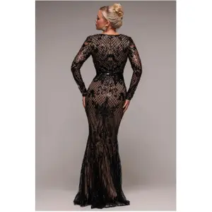 Φόρεμα βραδινό με παγιέτες και μακριά μανίκια γυναικείο Goddiva image-1