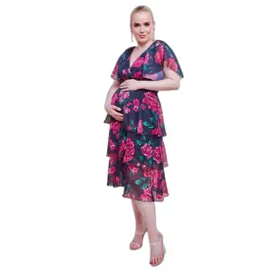 Damesjurk Goddiva Maternity Layered Floral image-0