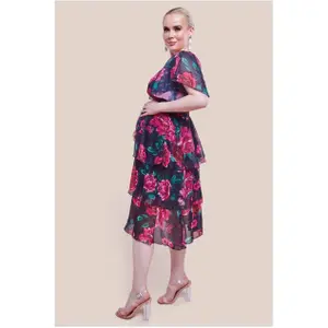 Damesjurk Goddiva Maternity Layered Floral image-1