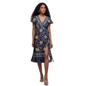 Robe portefeuille impresso floral e mangas borboleta mulher Goddiva image-0