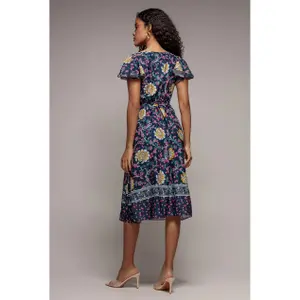 Robe portefeuille impresso floral e mangas borboleta mulher Goddiva image-1