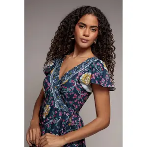 Robe portefeuille impresso floral e mangas borboleta mulher Goddiva image-2