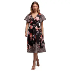 Flügelärmel Midikleid bedruckt Damen Goddiva image-0