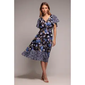 Flügelärmel Midikleid bedruckt Damen Goddiva image-1