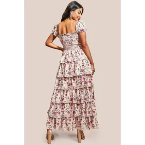 Women's Floral Dress with Asymmetrical Hem Goddiva image-1