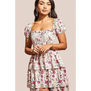 Women's Floral Dress with Asymmetrical Hem Goddiva image-2