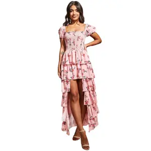 Women's Floral Dress with Asymmetrical Hem Goddiva