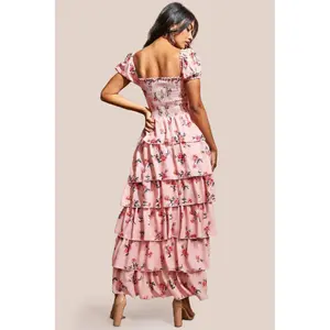 Women's Floral Dress with Asymmetrical Hem Goddiva image-1
