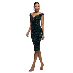 Kleid Damen Goddiva Multi Sequin & Velvet Bardot image-0