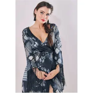 Γυναικείο φόρεμα τύπου παλτό Goddiva Maternity Tassel Foil Print Wrap image-0