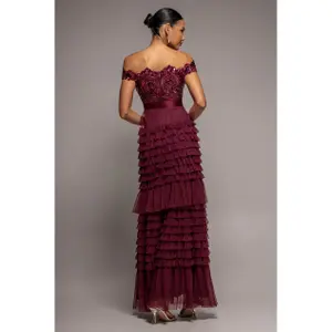 Robe con volantes y festones de malla mujer Goddiva Bardot Maxi image-1