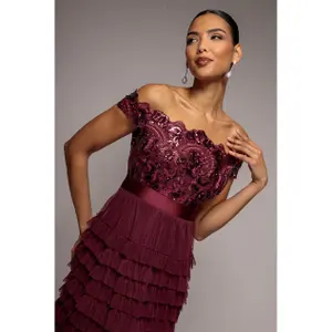 Robe con volantes y festones de malla mujer Goddiva Bardot Maxi image-2