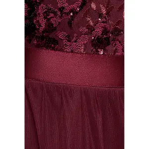 Robe con volantes y festones de malla mujer Goddiva Bardot Maxi image-3