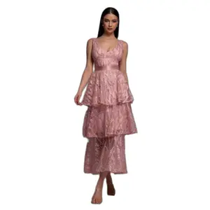 Kleid Damen Goddiva Embroidered Mesh Tiered image-0